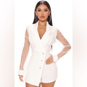 Sheer Sleeve White Blazer Romper